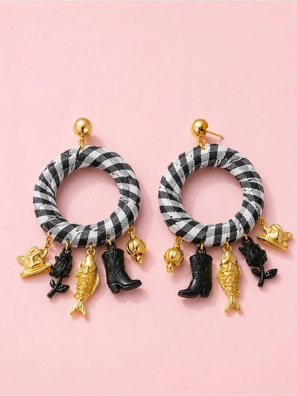 Classic Checkered Charms Drops Earrings